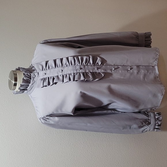 VICTORIAN ROMANTIC VINTAGE FEMININE COTTAGECORE BUTTON DOWN LAVENDER BLOUSE TOP - Picture 16 of 16